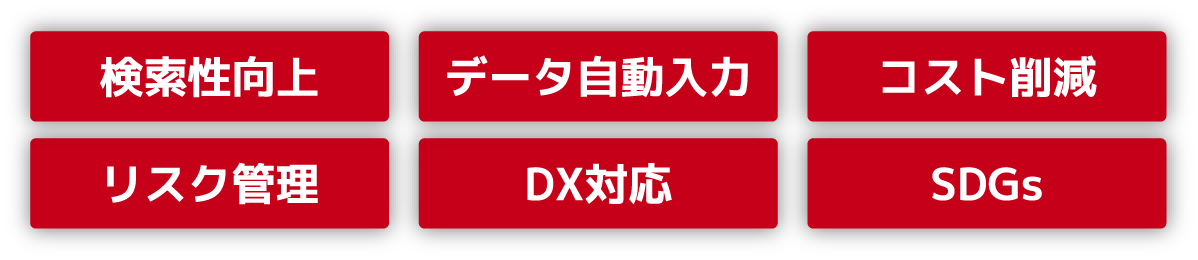 検索性向上 データ自動入力 コスト削減 リスク管理 DX対応 SDGs