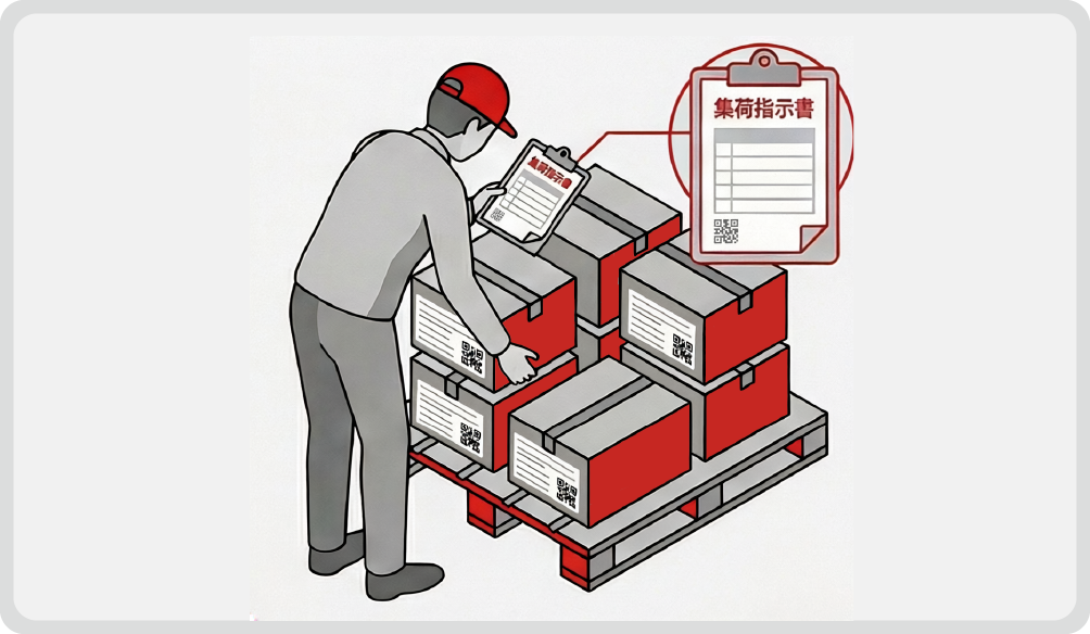 集荷指示書の指示通りに、パレットに製品を積む